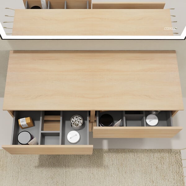 GODART - Meuble salle de bain 120 cm pour vasque à poser - Effet chêne sonoma - A suspendre - Karaib 2 - large