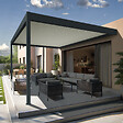 DAVID FERMETURES - Pergola bioclimatique Xenon II perpendiculaire (Vérin à Télécommande + LED 3 côtés - Gris anthracite / Blanc - 5,043 x 4,00m) - vignette