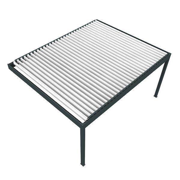 DAVID FERMETURES - Pergola bioclimatique Xenon II perpendiculaire (Vérin à Télécommande + LED 3 côtés - Gris anthracite / Blanc - 5,043 x 4,00m) - large