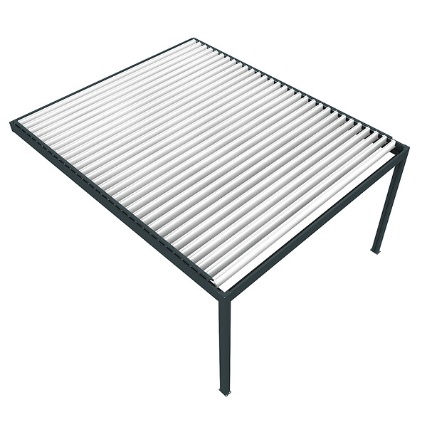 DAVID FERMETURES - Pergola bioclimatique Xenon II (Vérin à Télécommande + LED 3 côtés - Gris anthracite / Blanc - 4,50 x 5,015m) - large