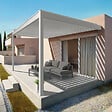 DAVID FERMETURES - Pergola bioclimatique Xenon perpendiculaire (Vérin à Télécommande + LED 3 côtés - Blanc - 4,109 x 4,00m) - vignette