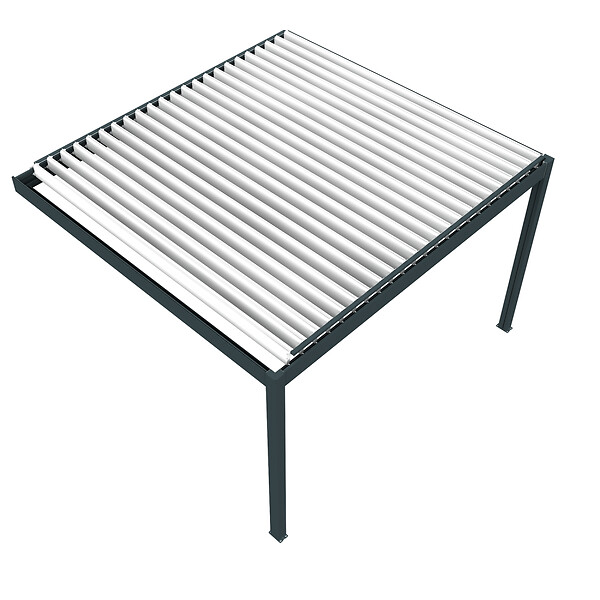 DAVID FERMETURES - Pergola bioclimatique Xenon perpendiculaire (Vérin à Télécommande + LED 3 côtés - Gris anthracite / Blanc - 4,109 x 4,00m) - large