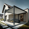 DAVID FERMETURES - Pergola bioclimatique Xenon II (Vérin à Télécommande + LED 3 côtés - Gris anthracite / Blanc - 4,00 x 3,965m) - vignette