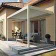 DAVID FERMETURES - Pergola bioclimatique Xenon II perpendiculaire (Vérin à Télécommande + LED 3 côtés - Blanc - 6,093 x 4,50m) - vignette