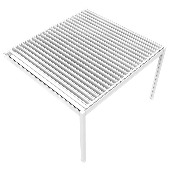 DAVID FERMETURES - Pergola bioclimatique Xenon perpendiculaire (Vérin à Télécommande + LED 3 côtés - Blanc - 3,059 x 3,00m) - large