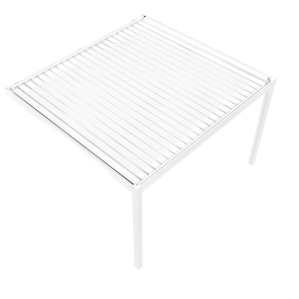 DAVID FERMETURES - Pergola bioclimatique Xenon perpendiculaire (Vérin à Télécommande + LED 3 côtés - Blanc - 3,059 x 3,00m) - large