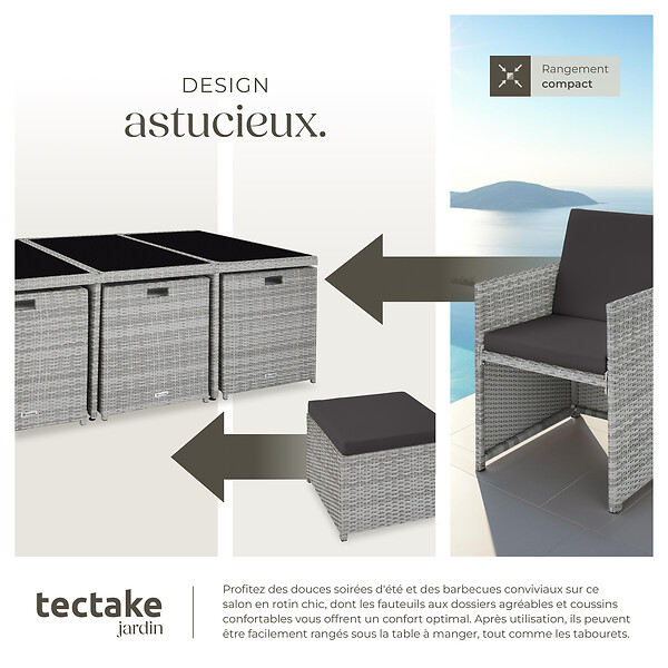 TECTAKE - Salon de jardin 10 places gris clair encastrable housses hydrofuge salon extérieur - large
