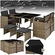 TECTAKE - Salon de jardin résine tressée 8 places marron naturel fauteuils encastrables housse protection - vignette