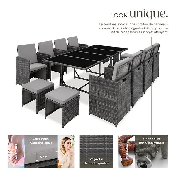 TECTAKE - Salon de jardin PALMA 12 places avec housse de protection, variante 2 gris/gris clair - large