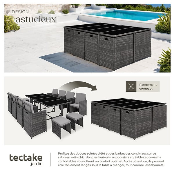TECTAKE - Salon de jardin PALMA 12 places avec housse de protection, variante 2 gris/gris clair - large