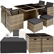 TECTAKE - Salon de jardin MANHATTAN 8 places avec 2 sets de housses + housse de protection, variante 2 marron naturel - vignette