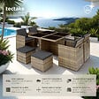 TECTAKE - Salon de jardin MANHATTAN 8 places avec 2 sets de housses + housse de protection, variante 2 marron naturel - vignette