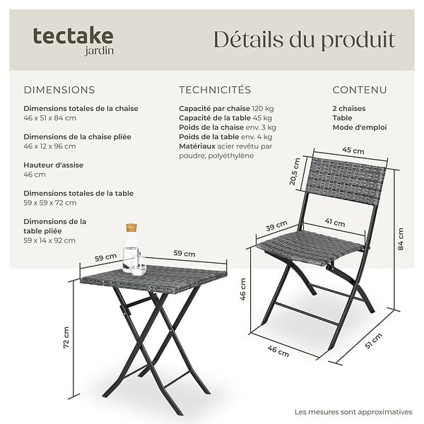 TECTAKE - Salon de jardin TREVI 2 personnes gris - large
