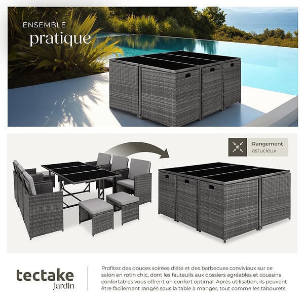 TECTAKE - Salon de jardin MALAGA 10 places avec housse de protection gris - large