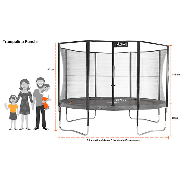 KANGUI - Trampoline Ø 430 cm + filet + échelle + kit d'ancrage - JUMPI 430 - Noir/Vert - large