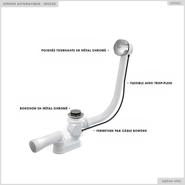 BESCO - Baignoire rectangulaire - 190 x 80 cm - sans Habillage - avec Pieds - Repose-tête - Vidage Chrome - BONA - large