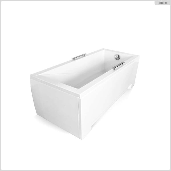 BESCO - Baignoire rectangulaire - 120 x 70 cm - avec Tablier Blanc - Pieds - Vidage Chrome - MODERN - large