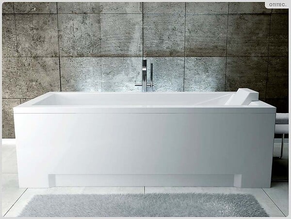 BESCO - Baignoire rectangulaire - 120 x 70 cm - avec Tablier Blanc - Pieds - Vidage Chrome - MODERN - large