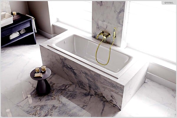 BESCO - Baignoire rectangulaire - 160 x 70 cm - sans Habillage - avec Pieds - Vidage Chrome - TALIA SLIM - large