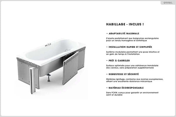 BESCO - Baignoire rectangulaire - 140 x 70 cm - avec Habillage - Pieds - Vidage Chrome - OPTIMA - large