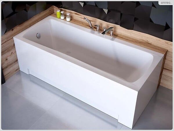 BESCO - Baignoire rectangulaire - 140 x 70 cm - avec Tablier Blanc - Pieds - Vidage Chrome - OPTIMA - large