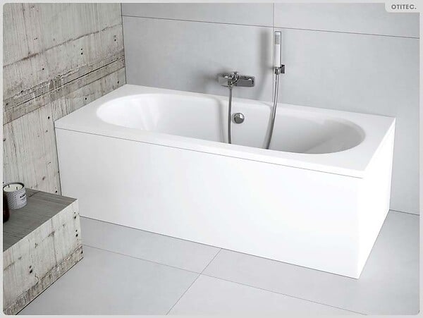 BESCO - Baignoire rectangulaire - 150 x 75 cm - avec Tablier - Pieds - Vidage Chrome - VITAE - large