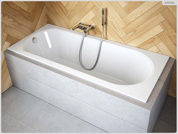 BESCO - Baignoire rectangulaire - 150 x 75 cm - avec Habillage Polystyrène - Pieds - Vidage Chrome - INTRICA SLIM - large