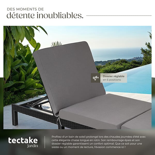 TECTAKE - Bain de soleil SOFIA 6 positions noir - large