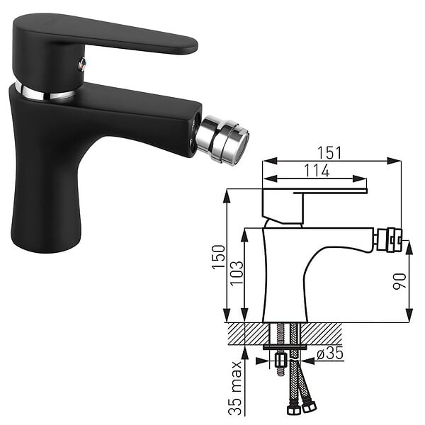 FERRO - Robinet mitigeur noir pour bidet ALGEO BLACK - large