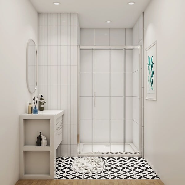 AICA SANITAIRE - porte de douche coulissante 110x190cm en verre 5mm profilé en aluminium chromé en niche - large