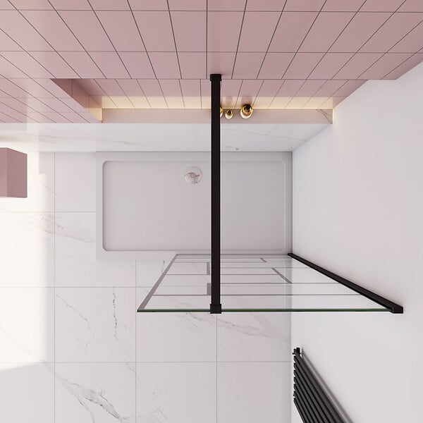 AICA SANITAIRE - Paroi de douche à l’italienne sérigraphie à carreaux 140x200cm walk-in en verre anticalcaire 8mm avec une de barre de fixation horizontal 140cm - large