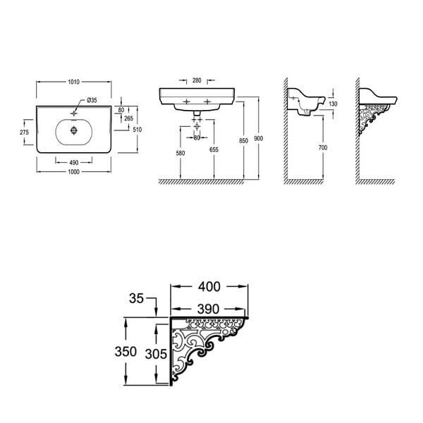 JACOB DELAFON - Pack plan vasque suspendu Cléo 1890 - large