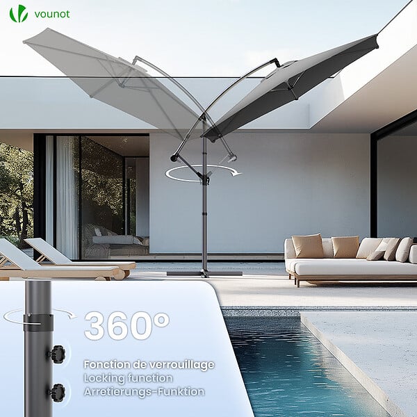 VOUNOT - Parasol deporte 3M Gris fonce avec housse de protection - large