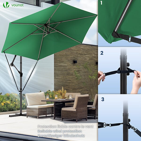 VOUNOT - Parasol deporte 3M avec housse de protection et sangle de fixation Vert - large