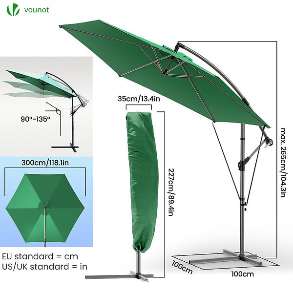 VOUNOT - Parasol deporte 3M avec housse de protection et sangle de fixation Vert - large