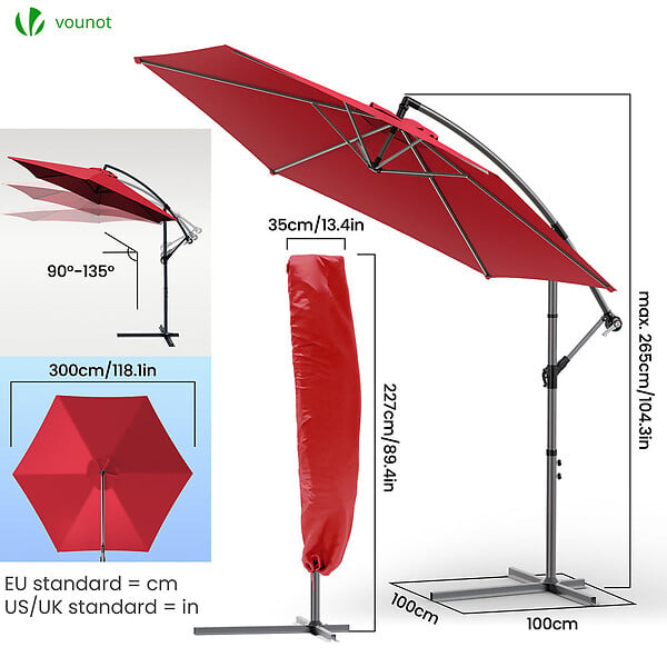 VOUNOT - Parasol deporte 3M Rouge fonce avec housse de protection - large