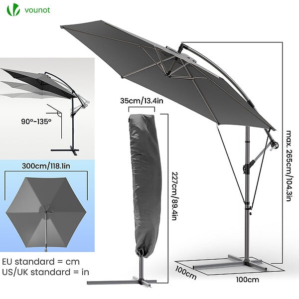 VOUNOT - Parasol deporte 3M avec housse de protection et sangle de fixation Gris - large