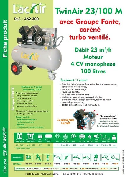 LACME - Compresseur mobile TwinAir 23/100M LACME 23 m³/h mono 100L 11 bar - 462300 - large