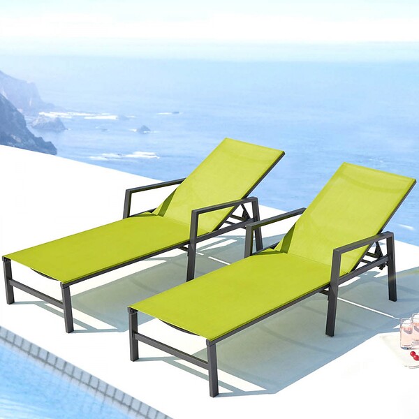 CONCEPT USINE - Lot de 2 transats en aluminium gris foncé et vert BARI - large