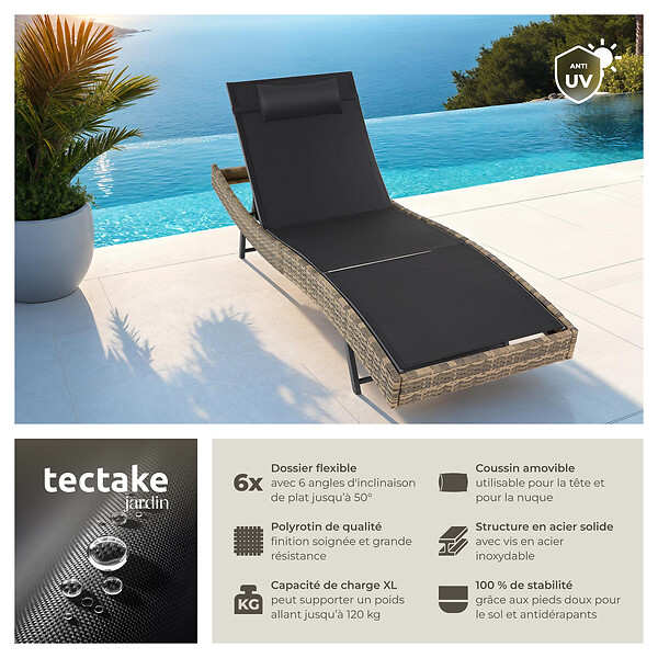TECTAKE - Bain de soleil en rotin Moana marron naturel - large