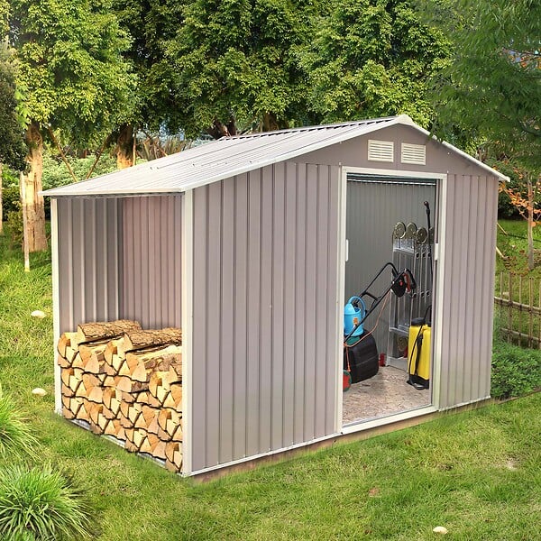 CONCEPT USINE - Abri de jardin avec abri bûches 6,53 m² en acier gris VENTOUX - large