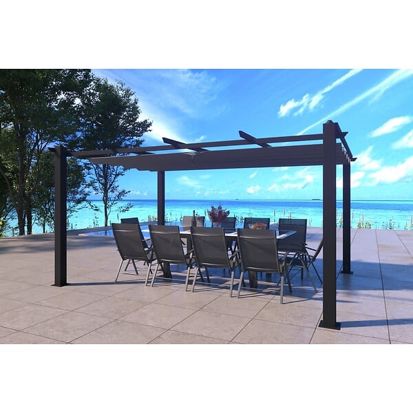 CONCEPT USINE - Pergola auto-portée 3 x 4 m avec toile rétractable grise NILA - large