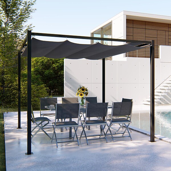 CONCEPT USINE - Pergola autoportante 3 x 3 m en acier avec toile grise TUSA - large