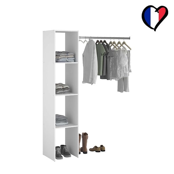 CONCEPT USINE - Dressing blanc étagères, penderie 138 x 40 x 180 cm ELYSEE - large