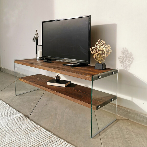 CONCEPT USINE - Meuble TV contemporain verre et bois 120 cm JOY - large