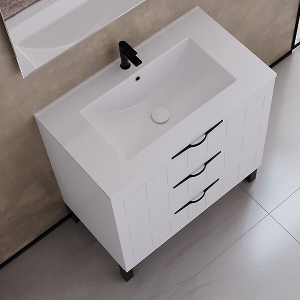 COSYNEO - Meuble de salle de bain 80cm simple vasque - 3 tiroirs - sans miroir - blanc - CALA - large