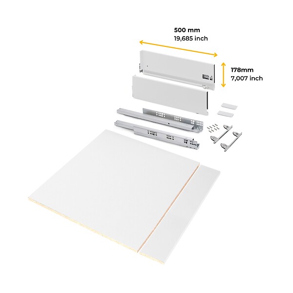 EMUCA - Kit de tiroirs pour cuisine ou salle de bains Vertex avec réglages 3D, hauteur 178mm, avec panneaux inclus, module 600mm, Peint en blanc - large