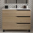COSYNEO - Meuble de salle de bain 90cm simple vasque - 3 tiroirs - sans miroir - madera miel (chêne clair) - MATA - vignette