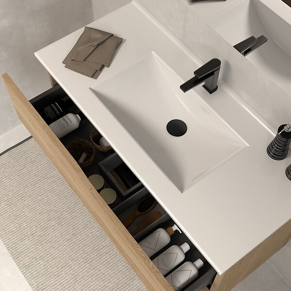 COSYNEO - Meuble de salle de bain 80cm simple vasque - 2 tiroirs - madera miel (bois clair) - LUNA - large