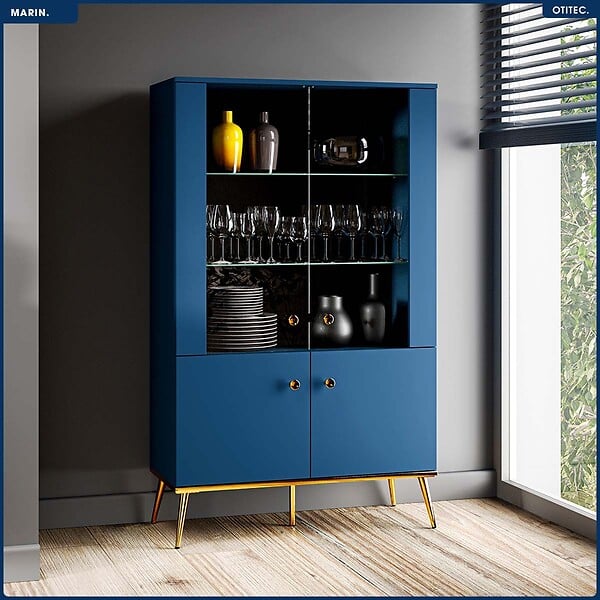 OTITEC - Armoire Vitrine - H.150 x L.92 x P.40 cm - MARIN - large